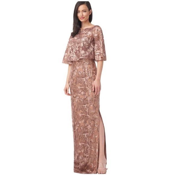 JS Collections Evalina Column Gown Boat Neck Mink Women's Size 4 NWT - Picture 5 of 12